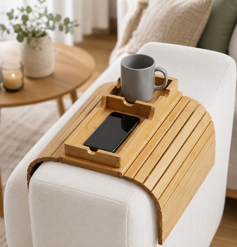 Bamboo sofa armrest - bamboo, tray