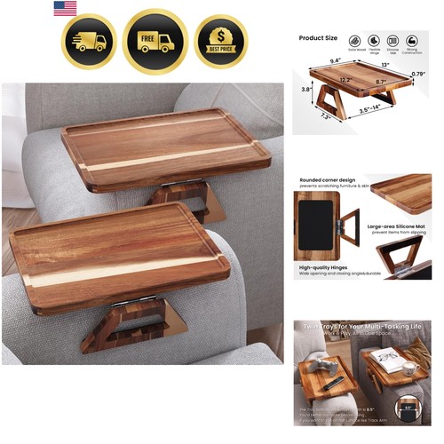 Acacia wood couch arm tray - arm, 2