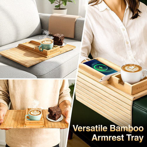 Korsiv bamboo couch arm table - bamboo,