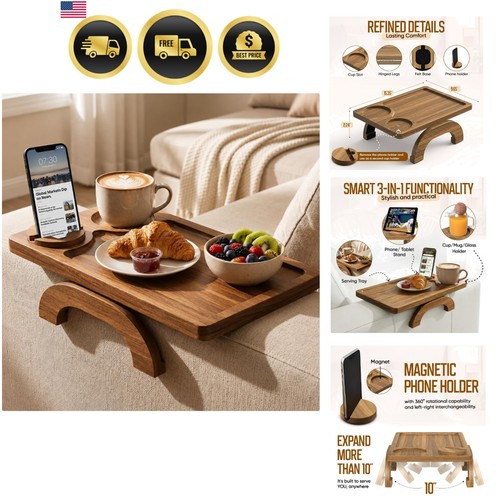 Acacia wood sofa arm tray - acacia,