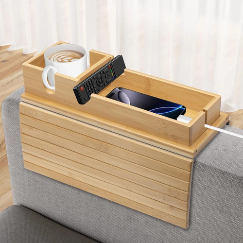 Bamboo sofa armrest tray - bamboo, couch