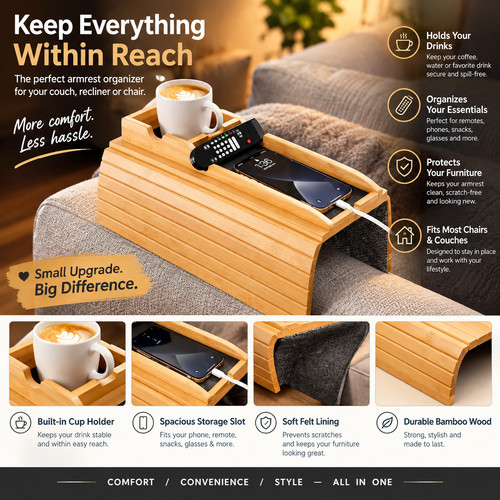 Bamboo sofa arm tray table - sofa,