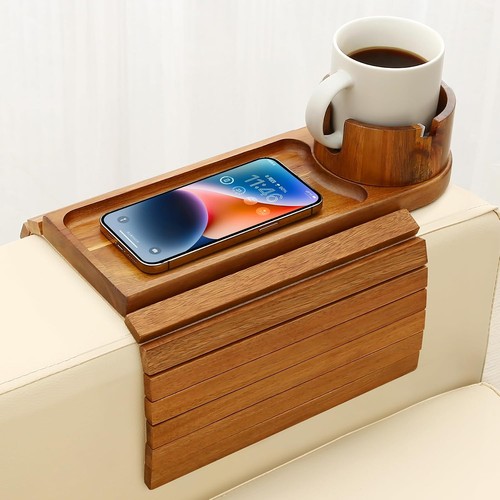 Acacia sofa arm - tray, on