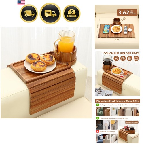 Couch cup holder tray - couch, acacia