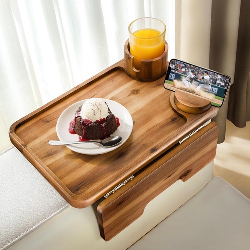 Acacia sofa arm tray - tray, cup