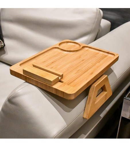 Bamboo couch arm tray - tray, clip